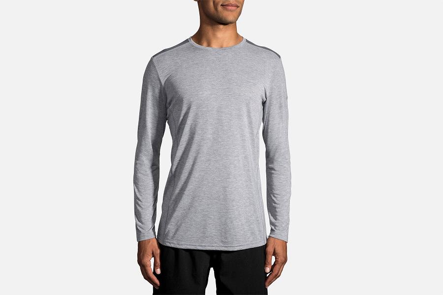 Brooks Distance Men Sport Clothes & Long Sleeve Running Shirt Grey SMU490618
